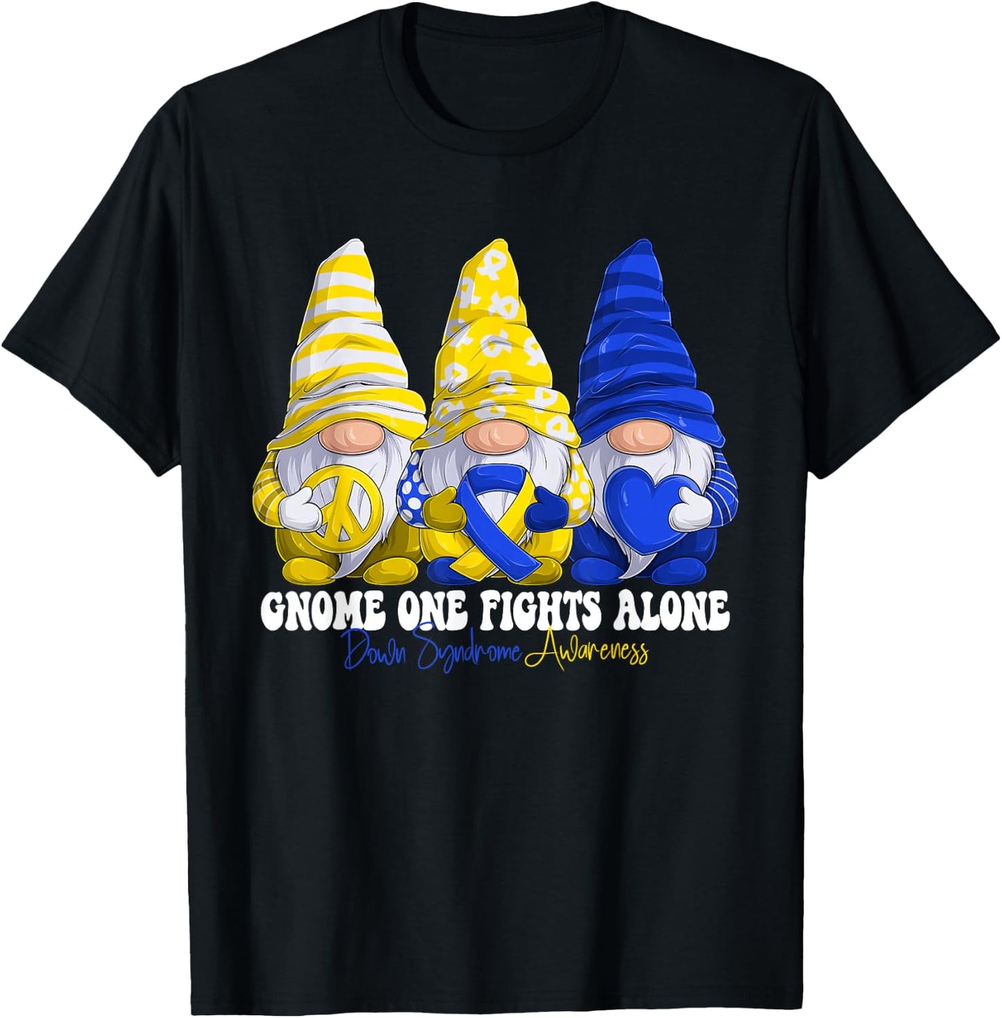 Funny Gnomies Down Syndrome Awareness Month Blue And Yellow T-Shirt - T-Shirt | Black