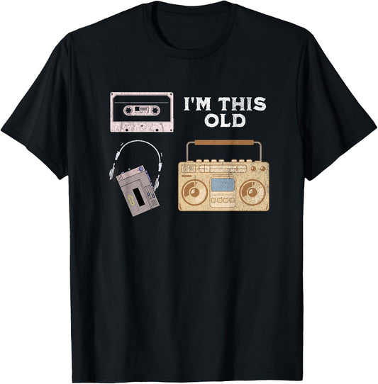 Vintage Funny Birthday I'm This Old Music Cassette T-Shirt - T-Shirt | Black