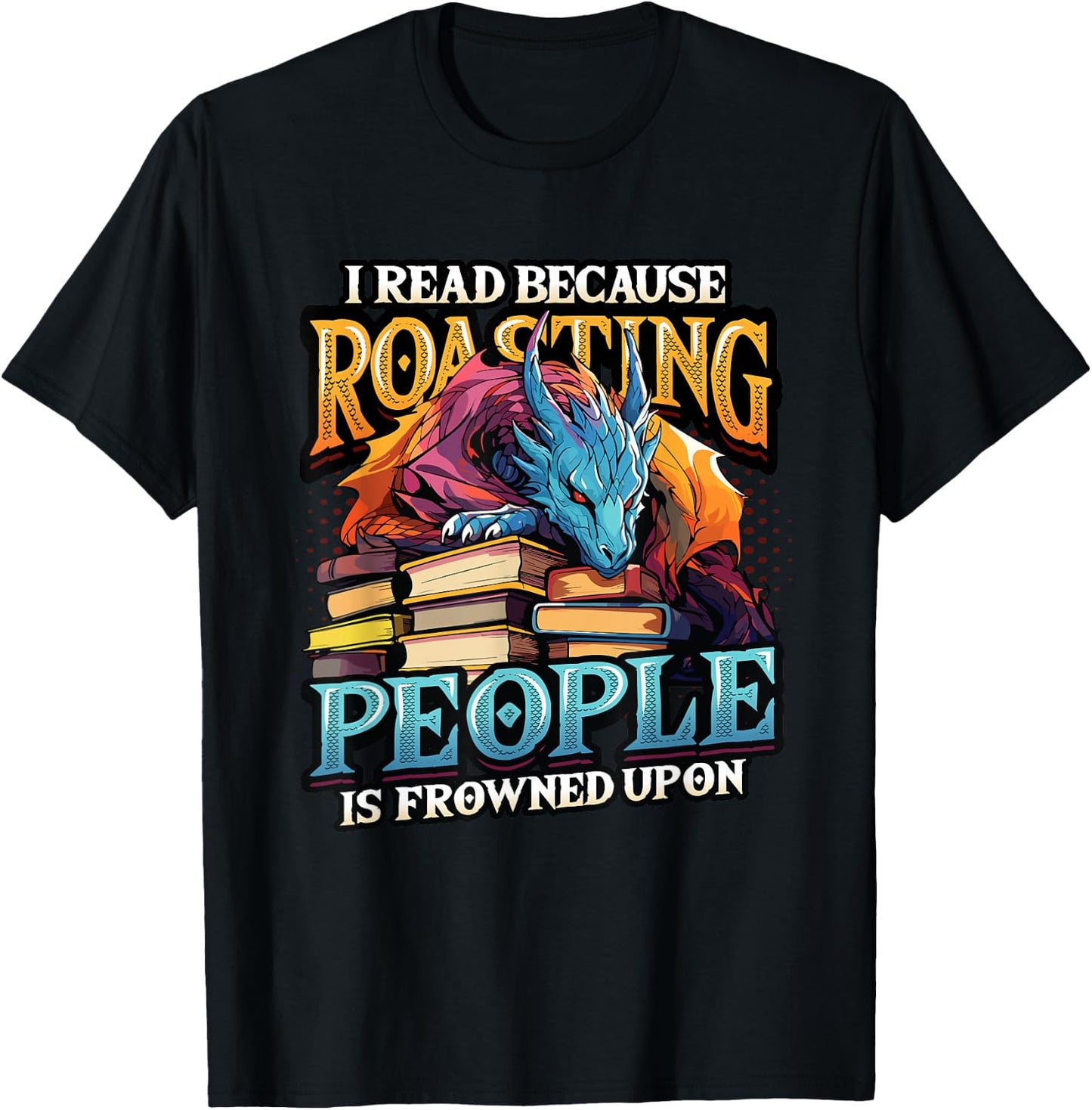 Book Lover Avid Reader Bookworm Dragon Reading Books Reading T-Shirt - T-Shirt | Black