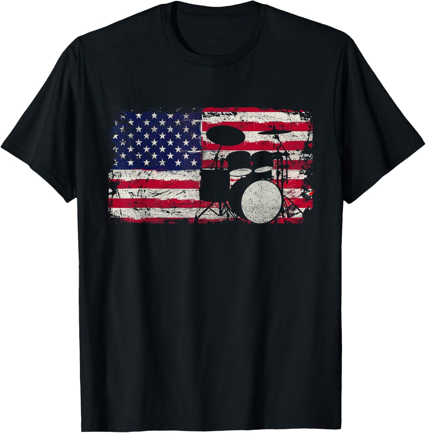 Drum Sets - USA Flag Drummer Music Lover Drumming T-Shirt - T-Shirt | Black