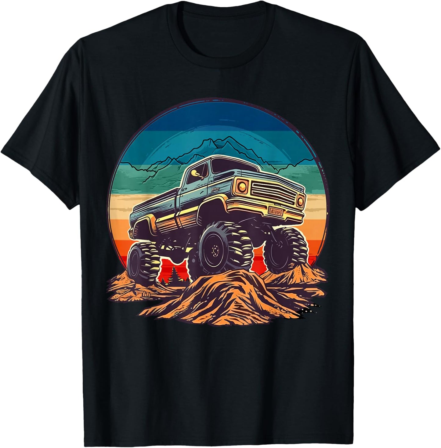 Retro Vintage Monster Truck Retro Sunset Monster Truck Boys T-Shirt - T-Shirt | Black