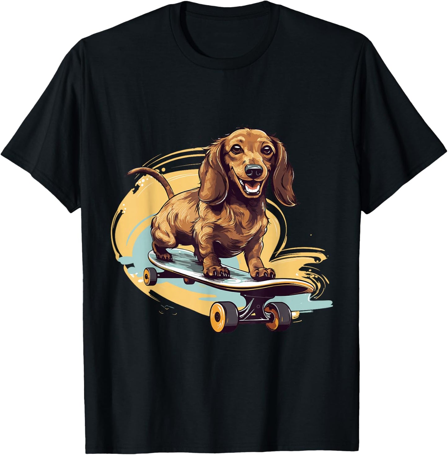 Dachshund wiener sausage dog Cute Graphic with a Skateboard T-Shirt - T-Shirt | Black