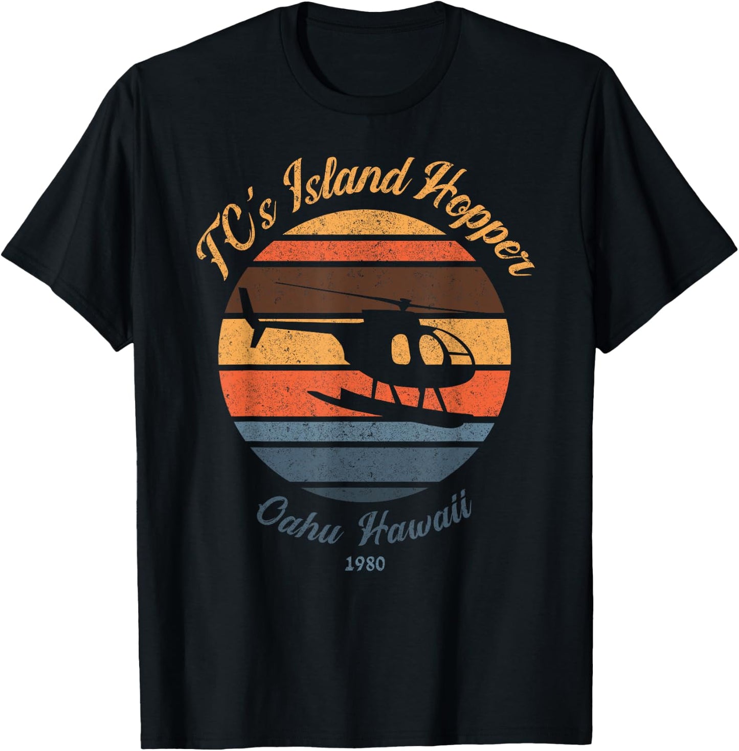 TC's Island hoppers Helicopter vintage sunset 80's worn T-Shirt - T-Shirt | Black