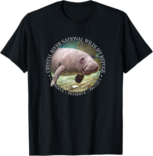Crystal River Wildlife Refuge Manatee Sea Cow T-Shirt - T-Shirt | Black