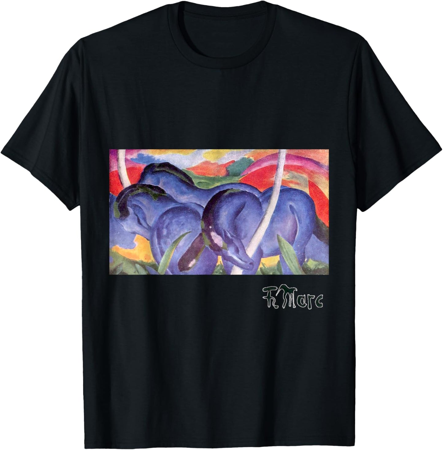 Franz Marc Expressional Art Large Blue Horses 1911 T-Shirt - T-Shirt | Black