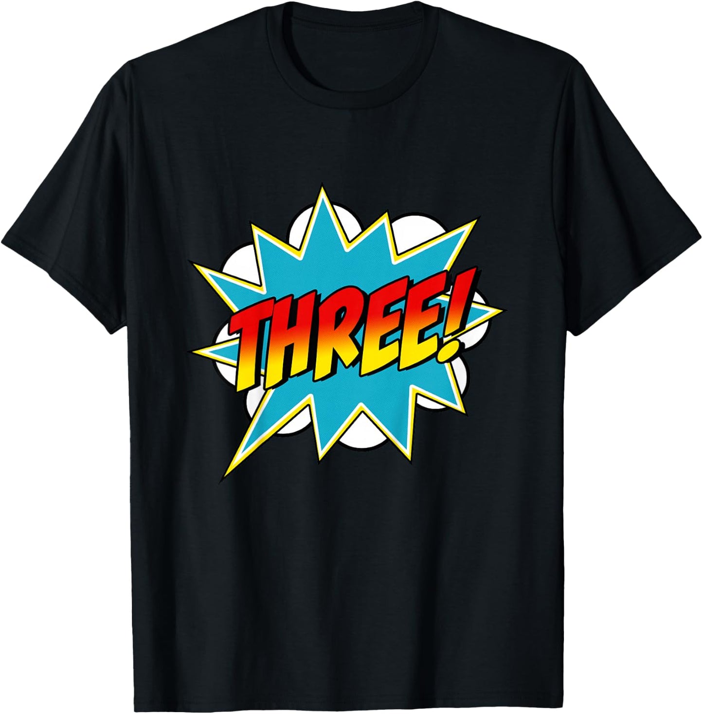 Three! 3rd Birthday Superhero Boys 3 Years Old Comic Book T-Shirt - T-Shirt | Black