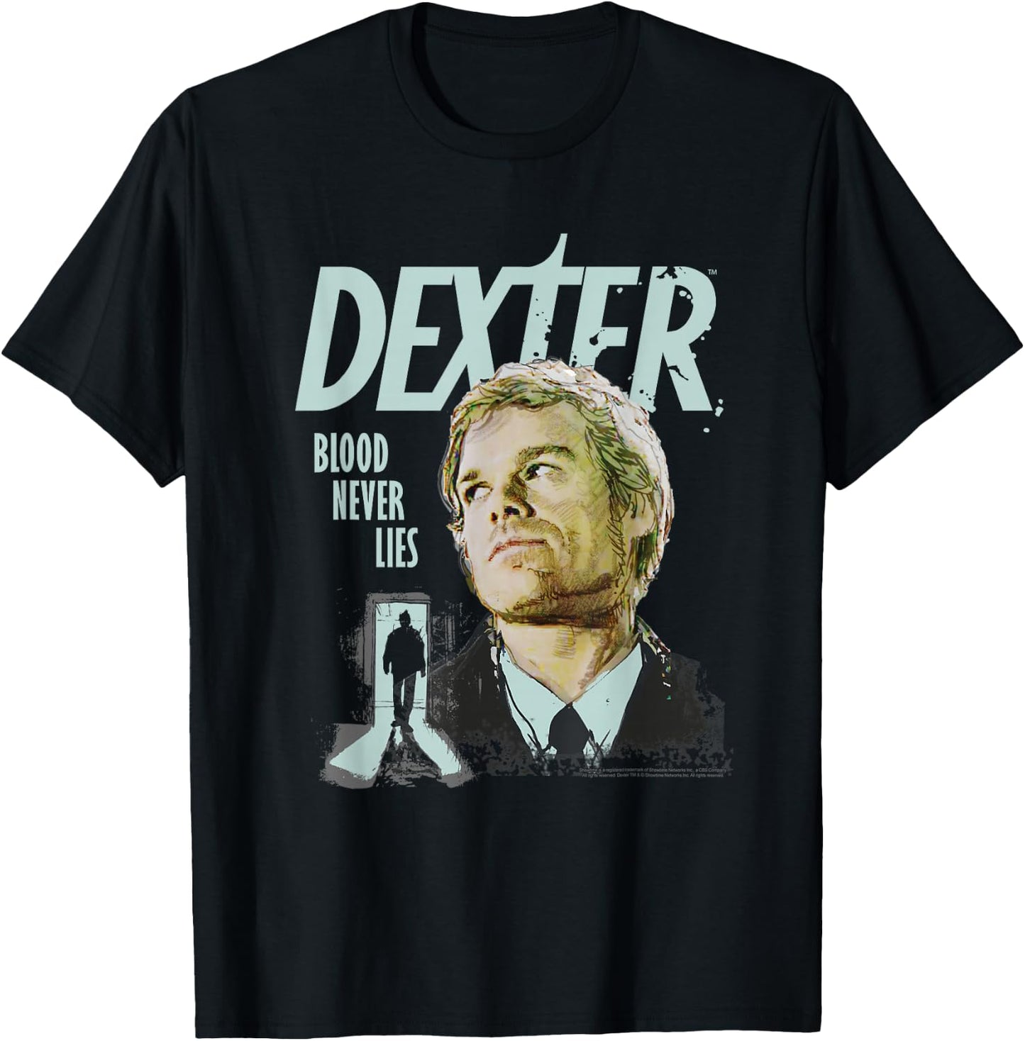 Dexter Portrait Illustration Blood Never Lies TV Show T-Shirt - T-Shirt | Black