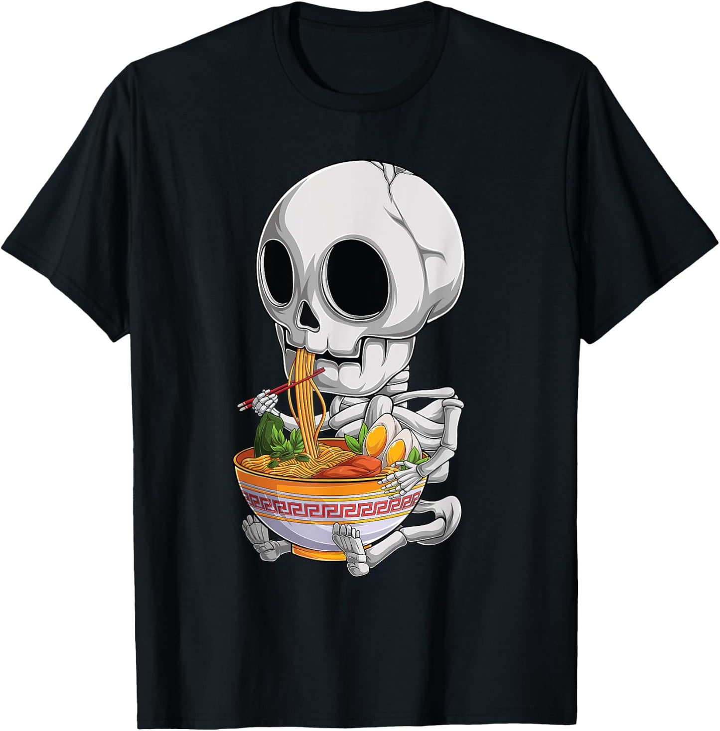 kawaii japanese anime Skeleton Halloween ramen Food Lovers T-Shirt - T-Shirt | Black