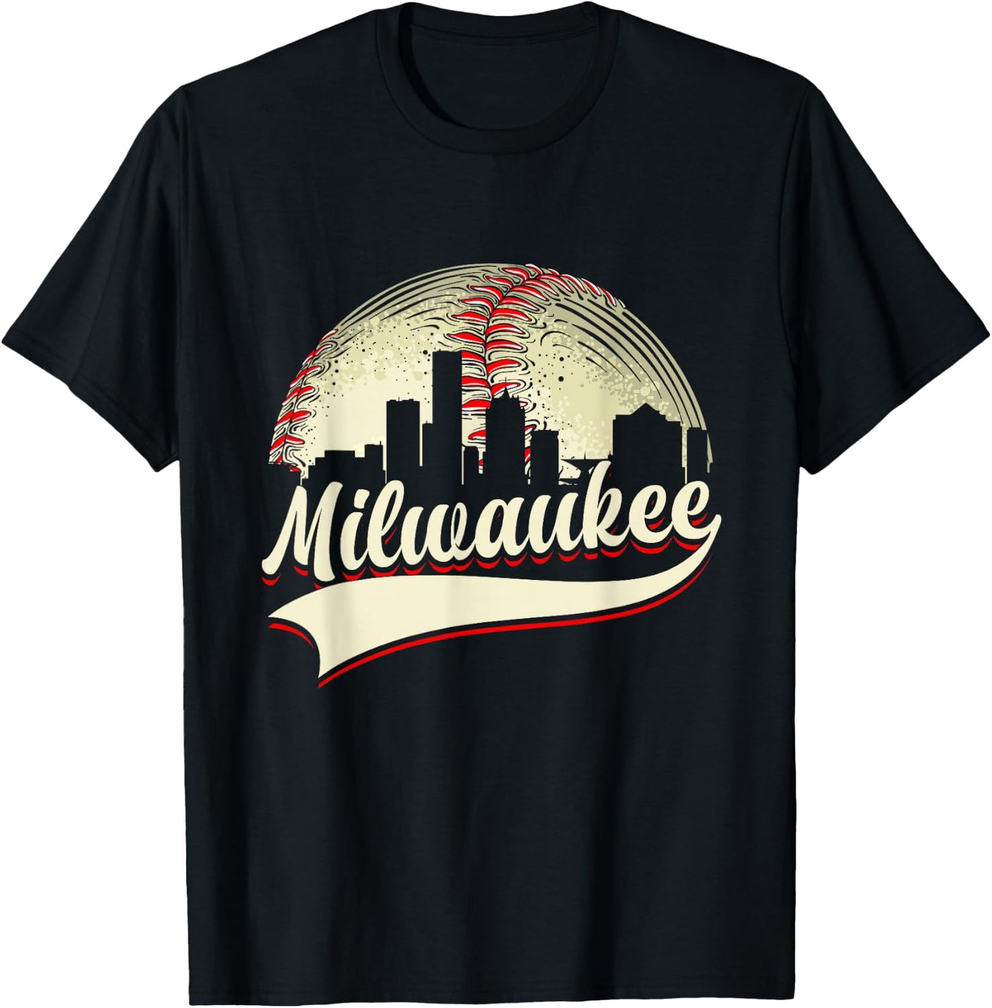 Milwaukee Cityscape Graphic Baseball Lover Player and Fans T-Shirt - T-Shirt | Black