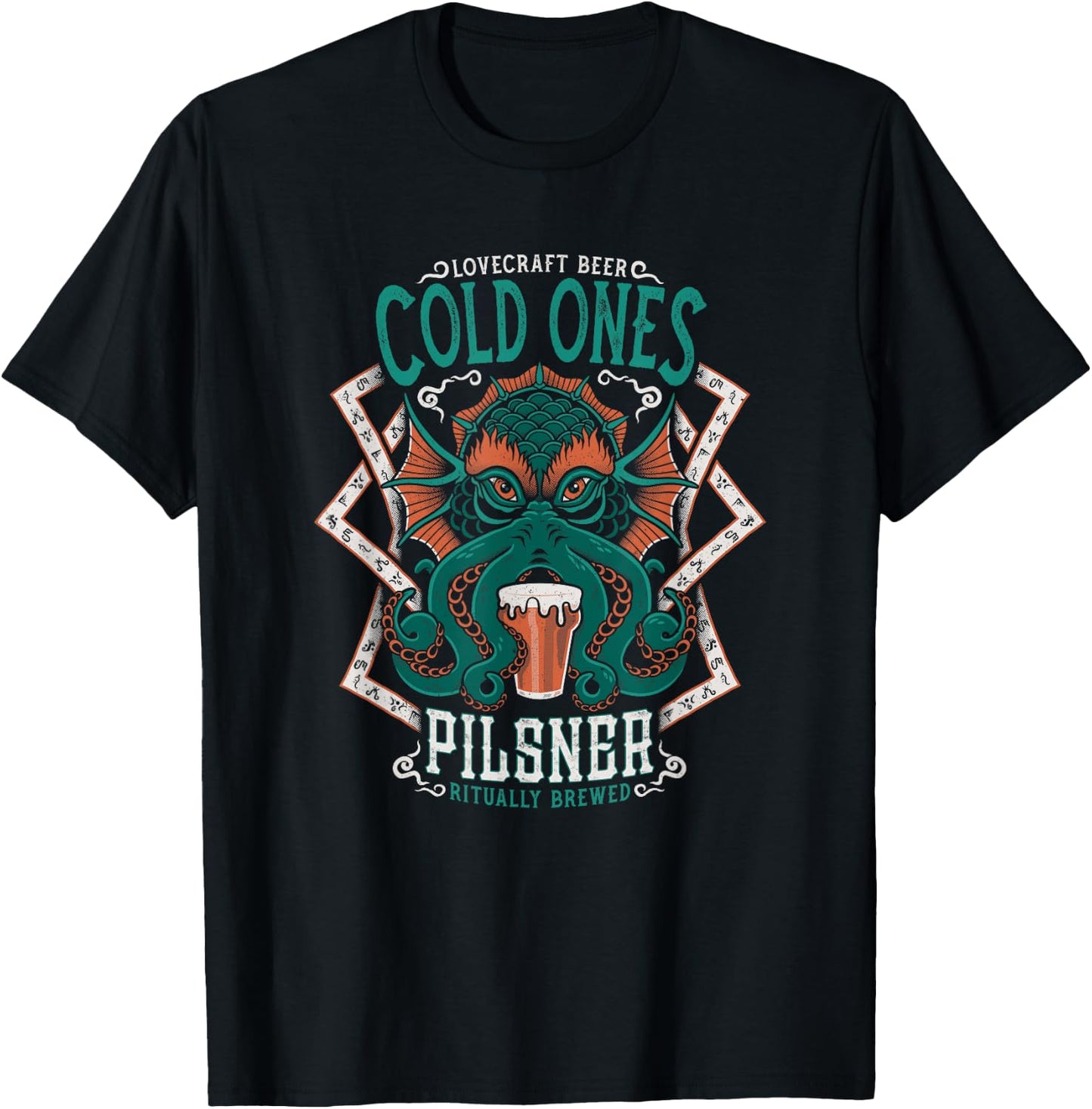 Lovecraft Beer Label - Cthulhu Tattoo - Vintage Distressed T-Shirt - T-Shirt | Black
