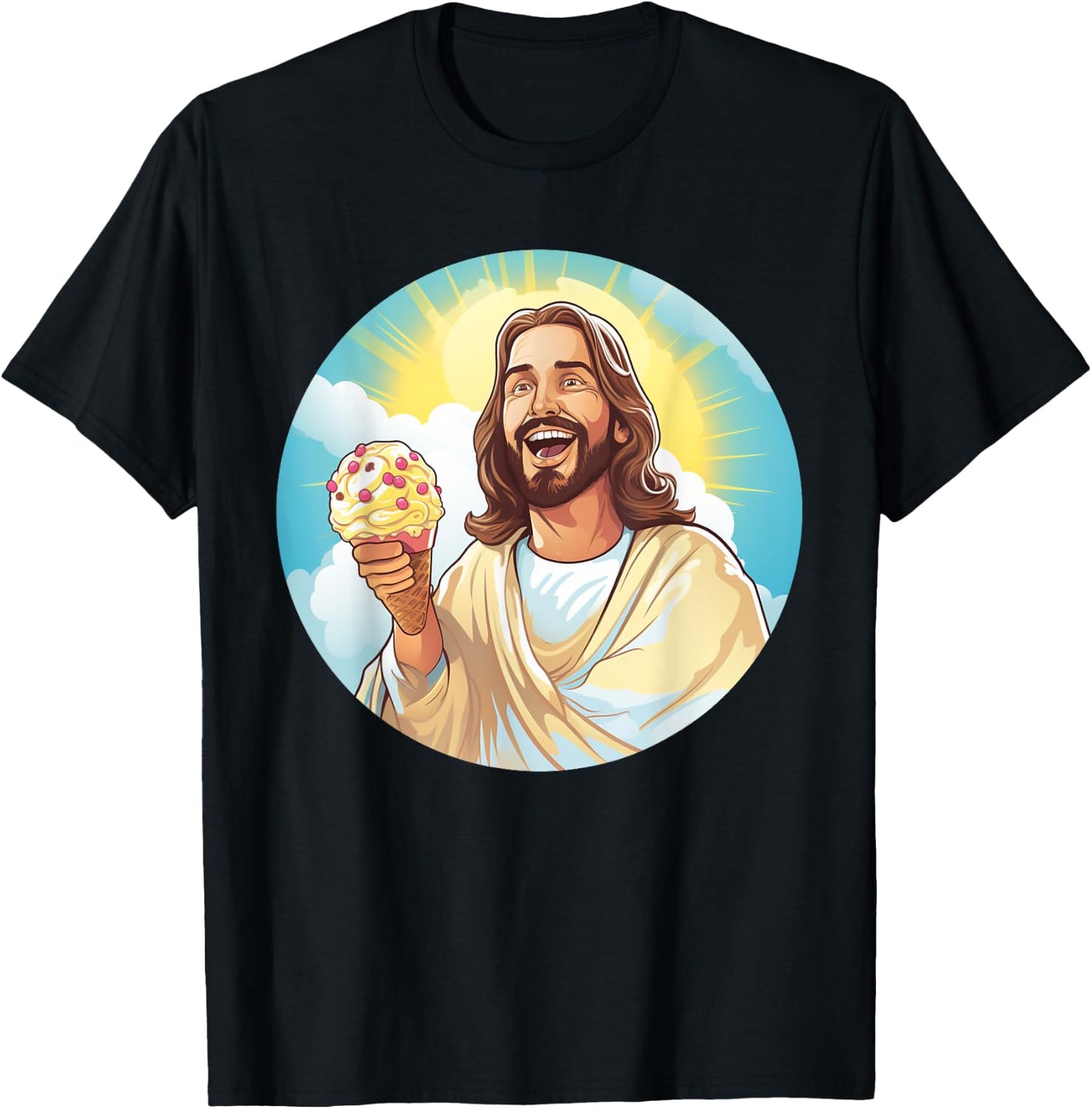 Funny laughing Jesus with Ice Cream for Sweets Lovers Women Kids T-Shirt - T-Shirt | Black