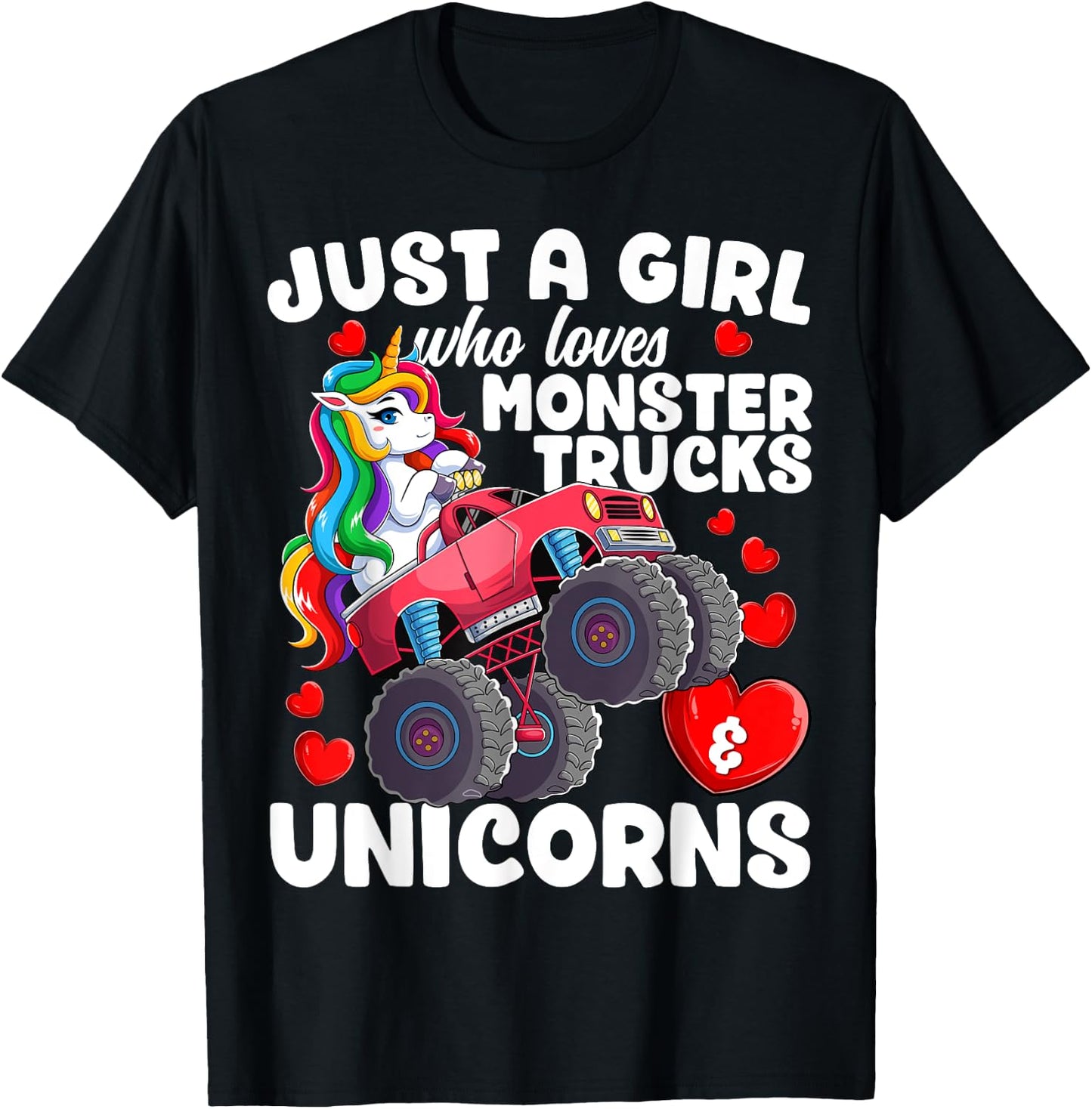 Just a Girl Who Loves Monster Trucks and Unicorns Girls T-Shirt - T-Shirt | Black