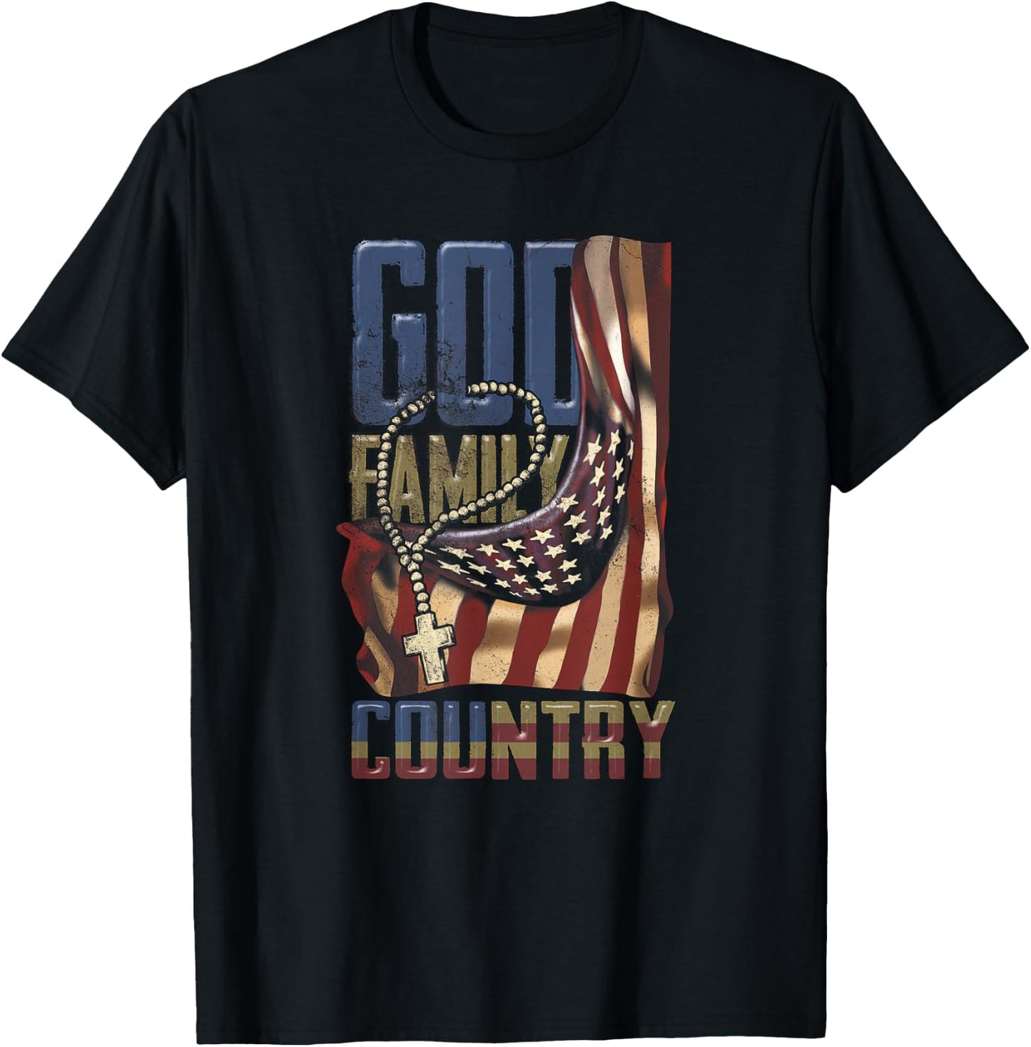 God Family Country US Flag Patriotic Christian Jesus T-Shirt - T-Shirt | Black