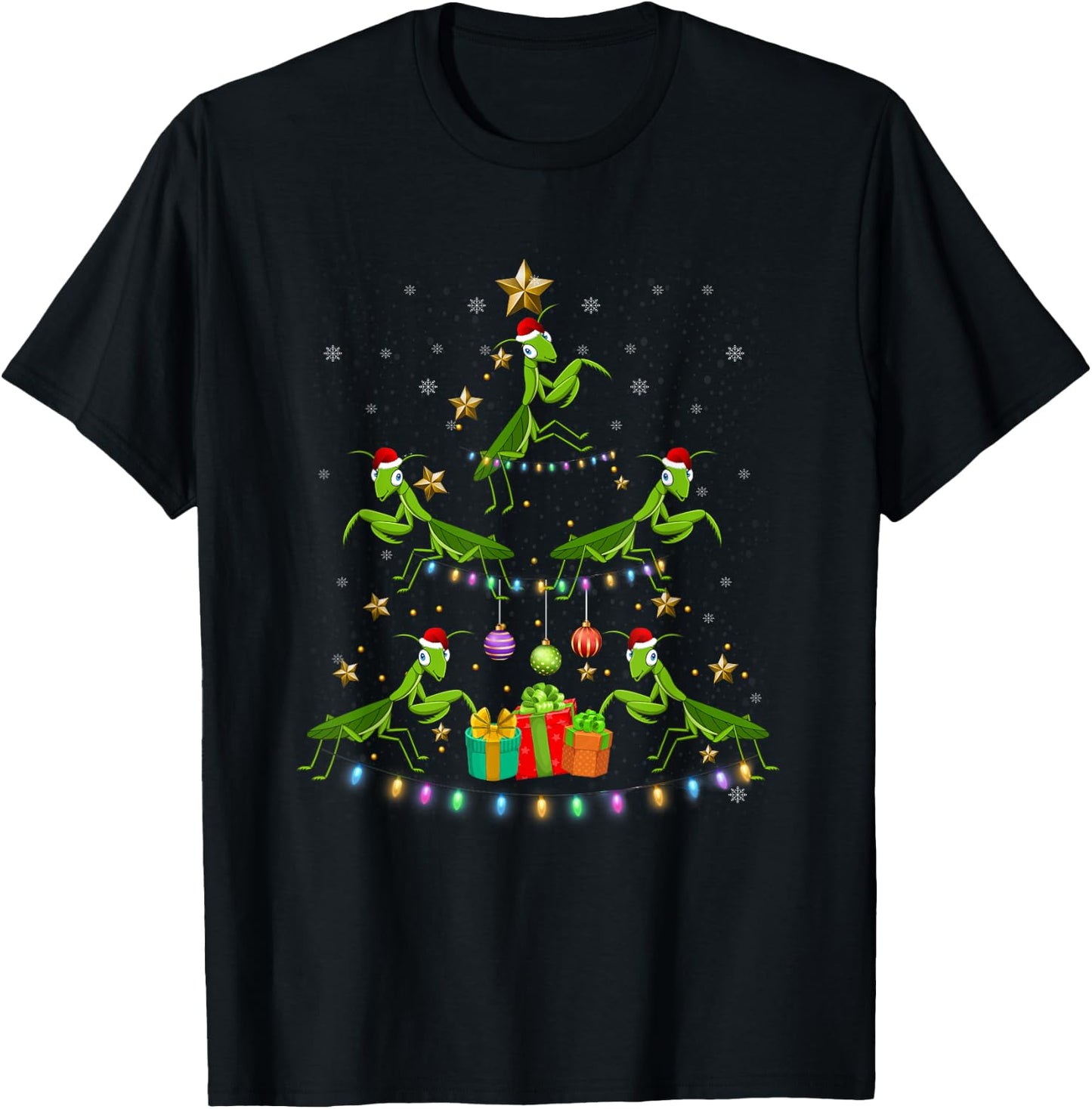 Praying Mantis Christmas Ornament Tree Funny Xmas Insects T-Shirt - T-Shirt | Black
