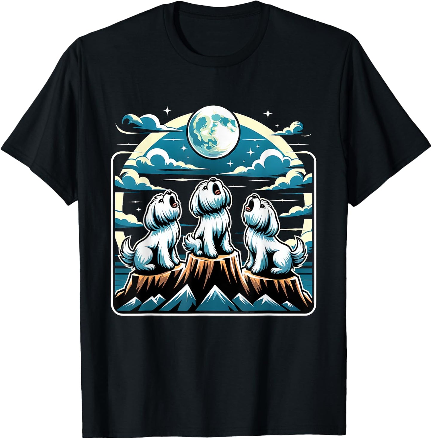 Howling At Moon Maltese Dog T-Shirt - T-Shirt | Black