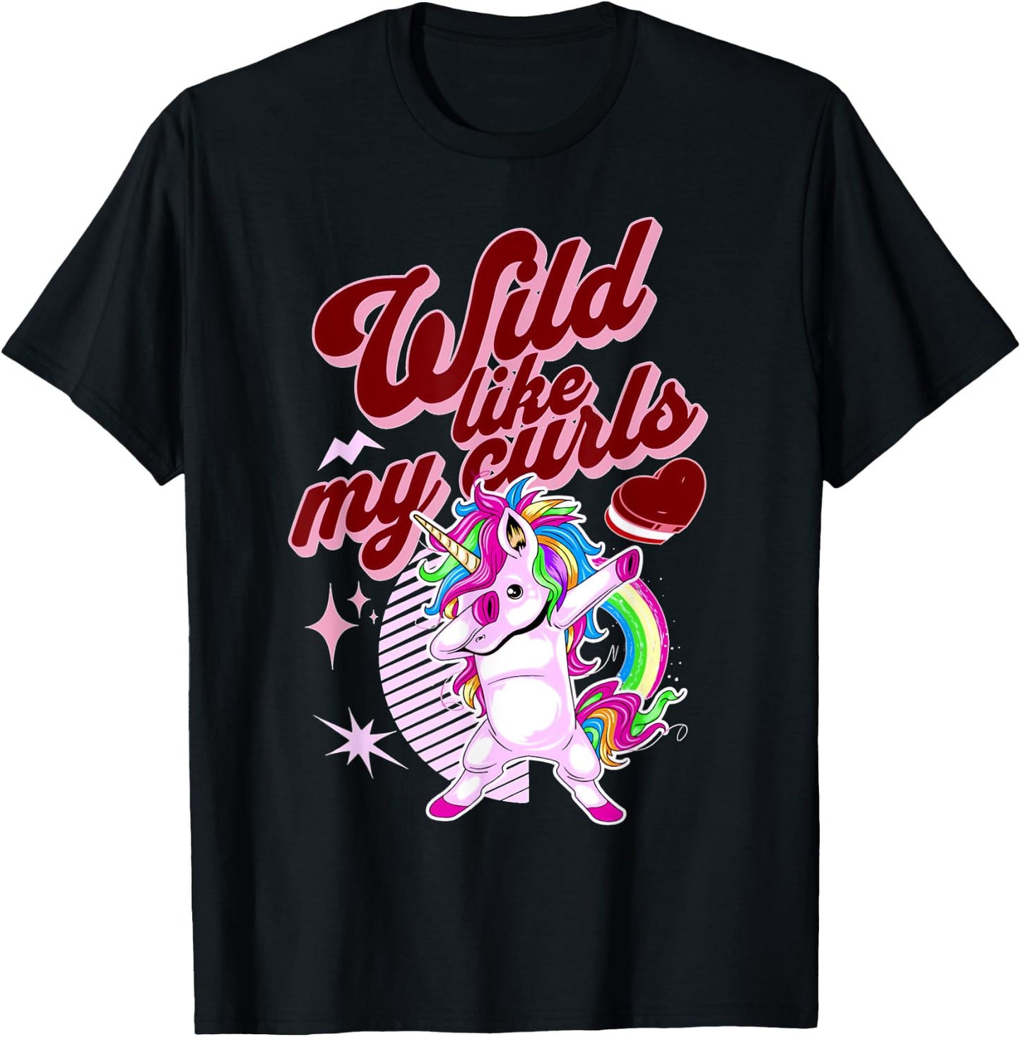 Wilds Like My Curls Toddler Cute Unicorn Curly Haired Retro T-Shirt - T-Shirt | Black