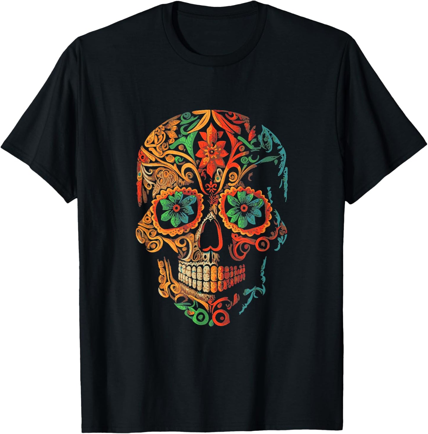 Sugar Skull Beautiful Artistic T-Shirt - T-Shirt | Black