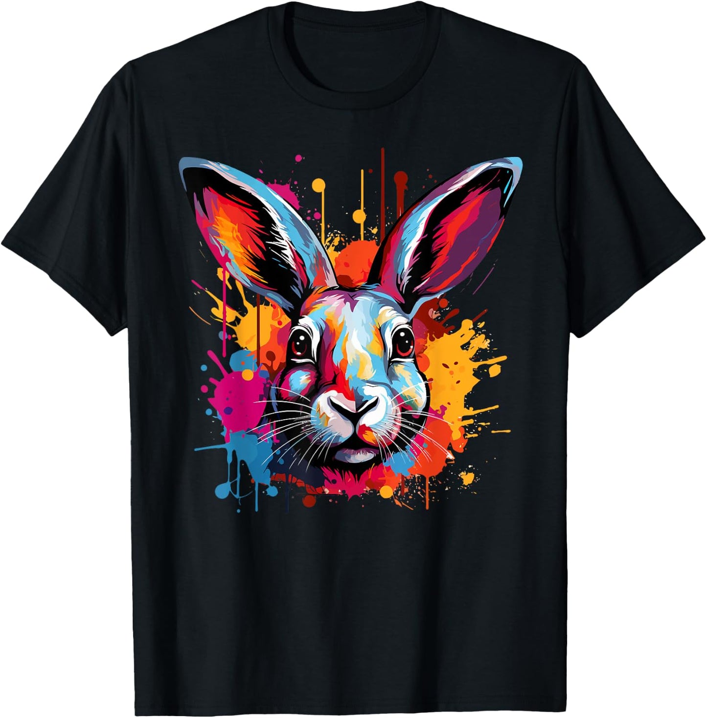 Colorful Cute Flemish Giant Rabbit Lover Splash Art T-Shirt - T-Shirt | Black