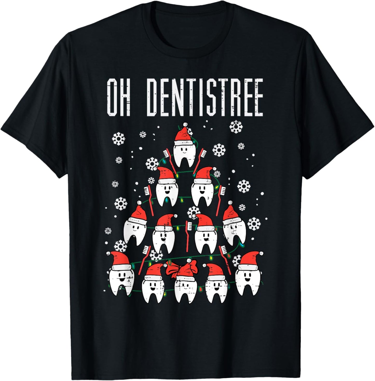 Oh Dentistree Christmas Tree Teeth Dentistry Dental Dentist T-Shirt - T-Shirt | Black