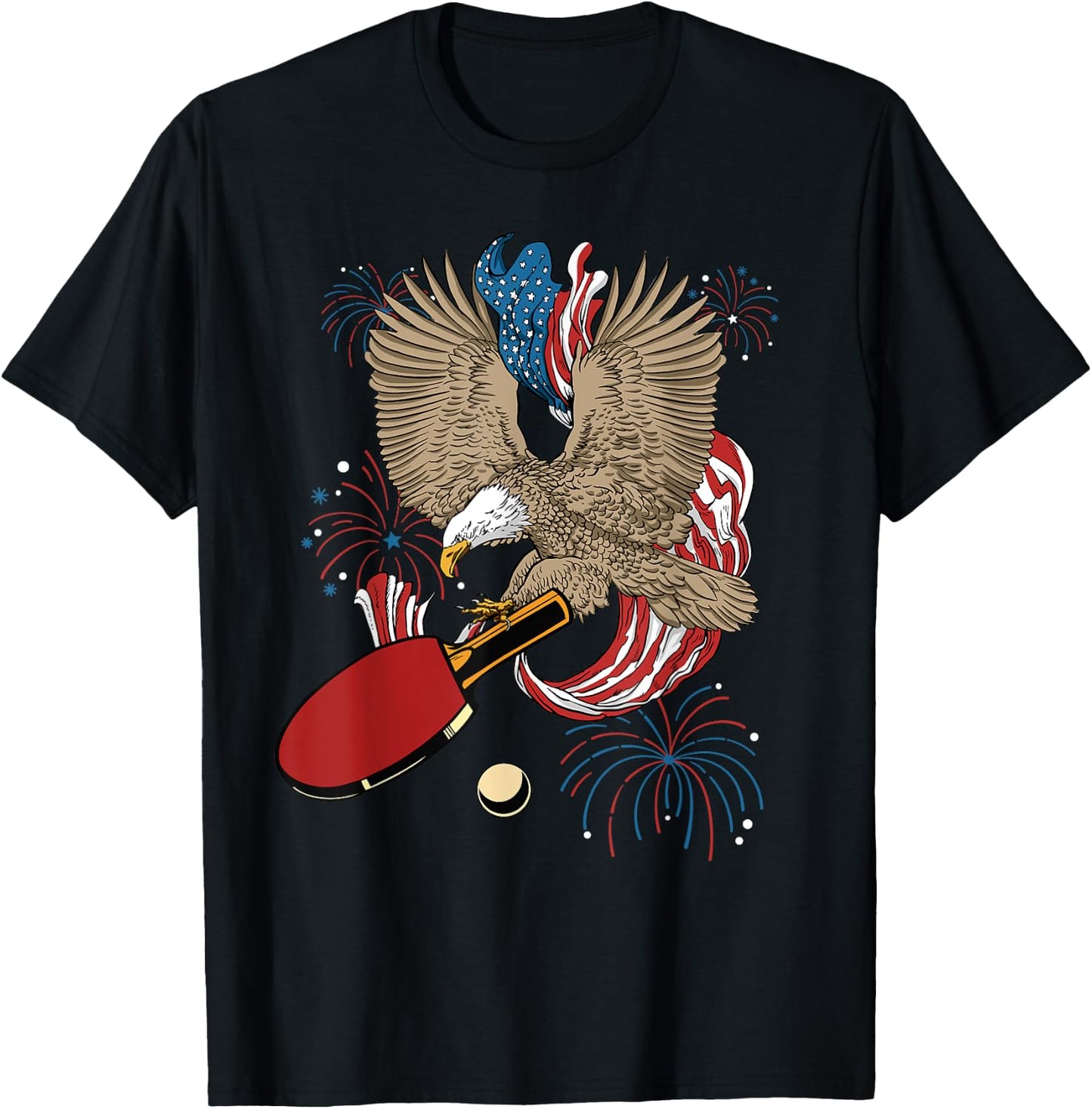 4th Of July Ping Pong Eagle USA Flag America Table Tennis T-Shirt - T-Shirt | Black