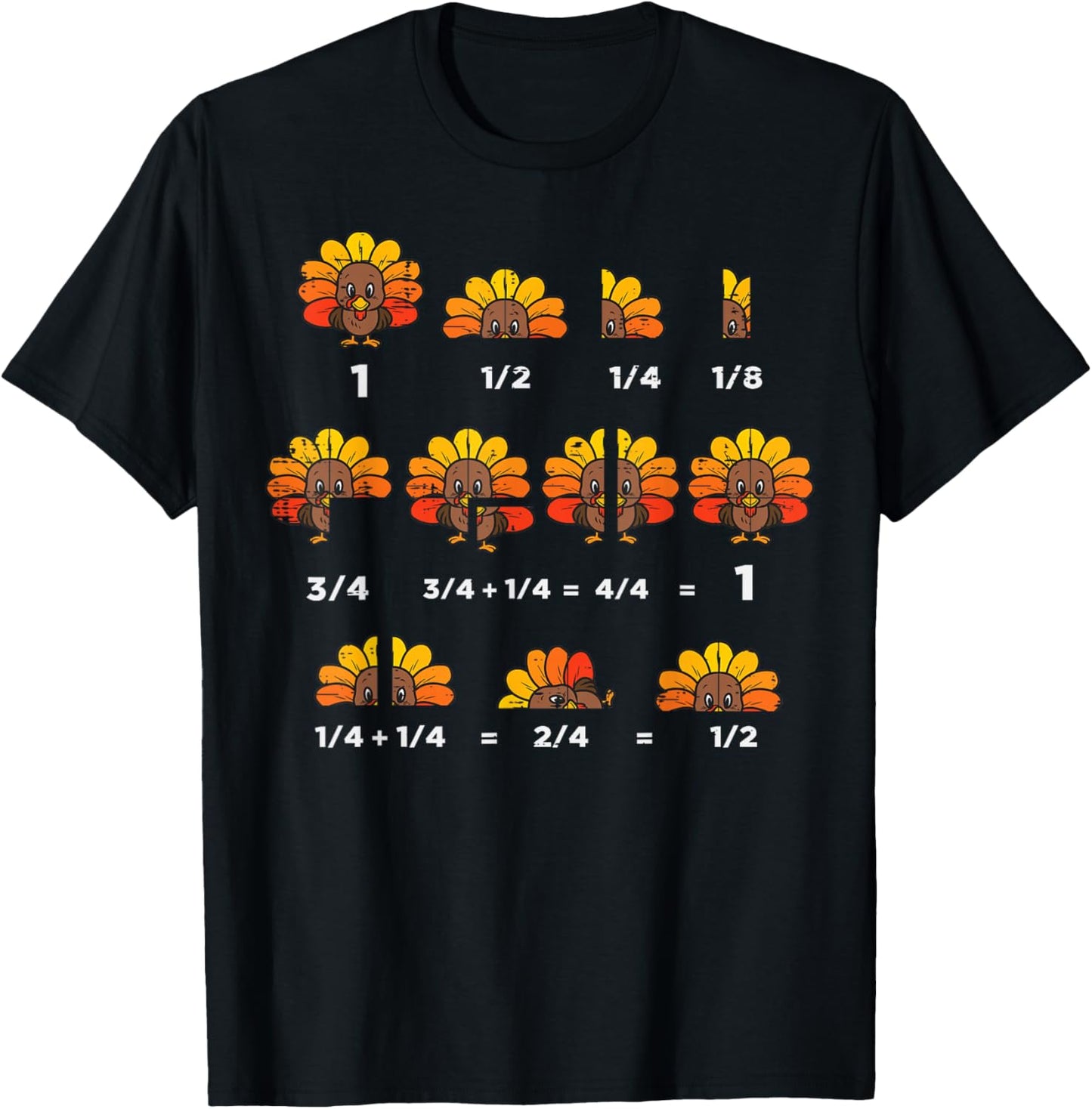Thanksgiving Turkey Math Fraction Funny Teacher Men Women T-Shirt - T-Shirt | Black