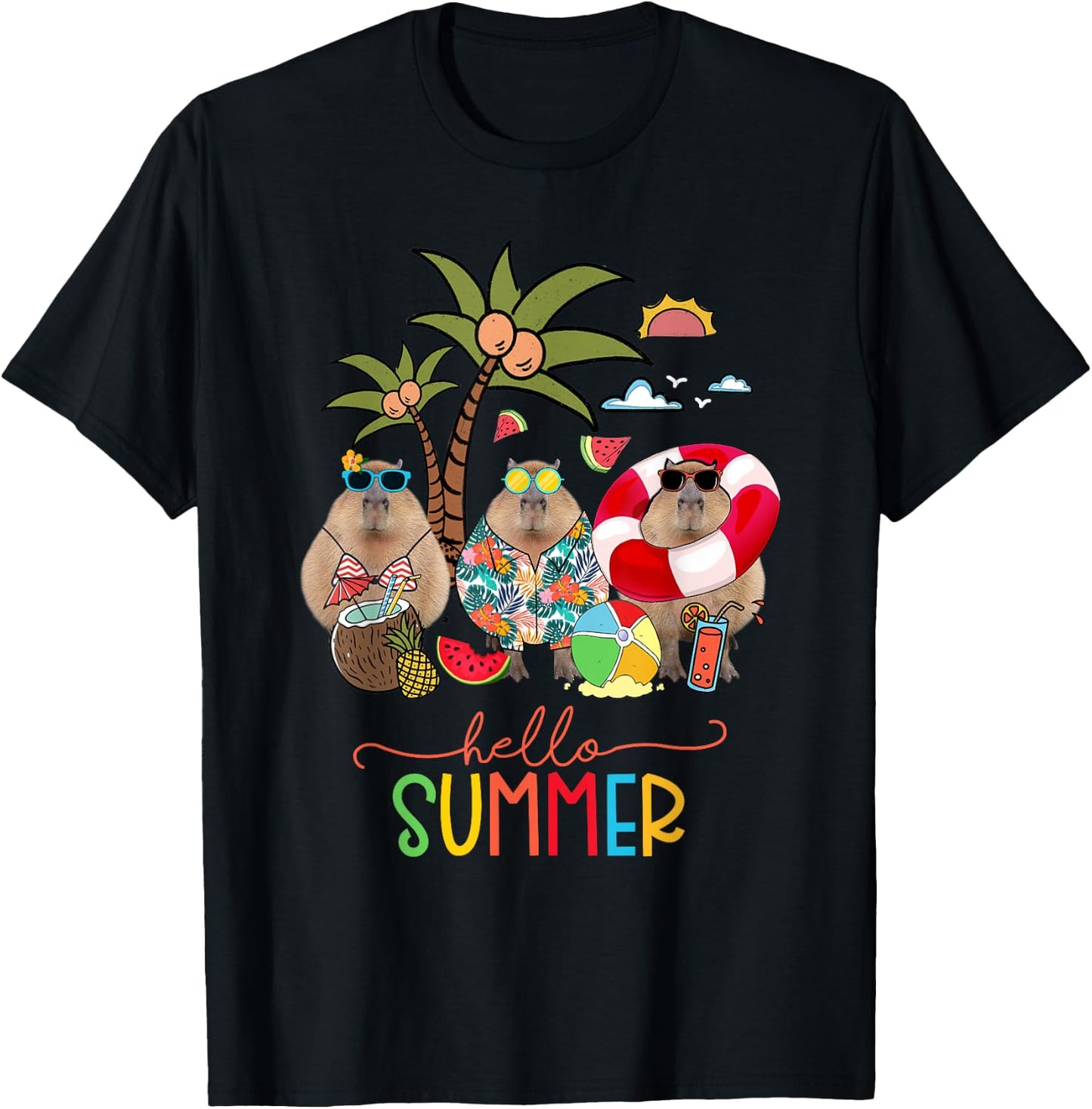 Capybara Shirt Hello Summer Last Day Of School Women Kids T-Shirt - T-Shirt | Black