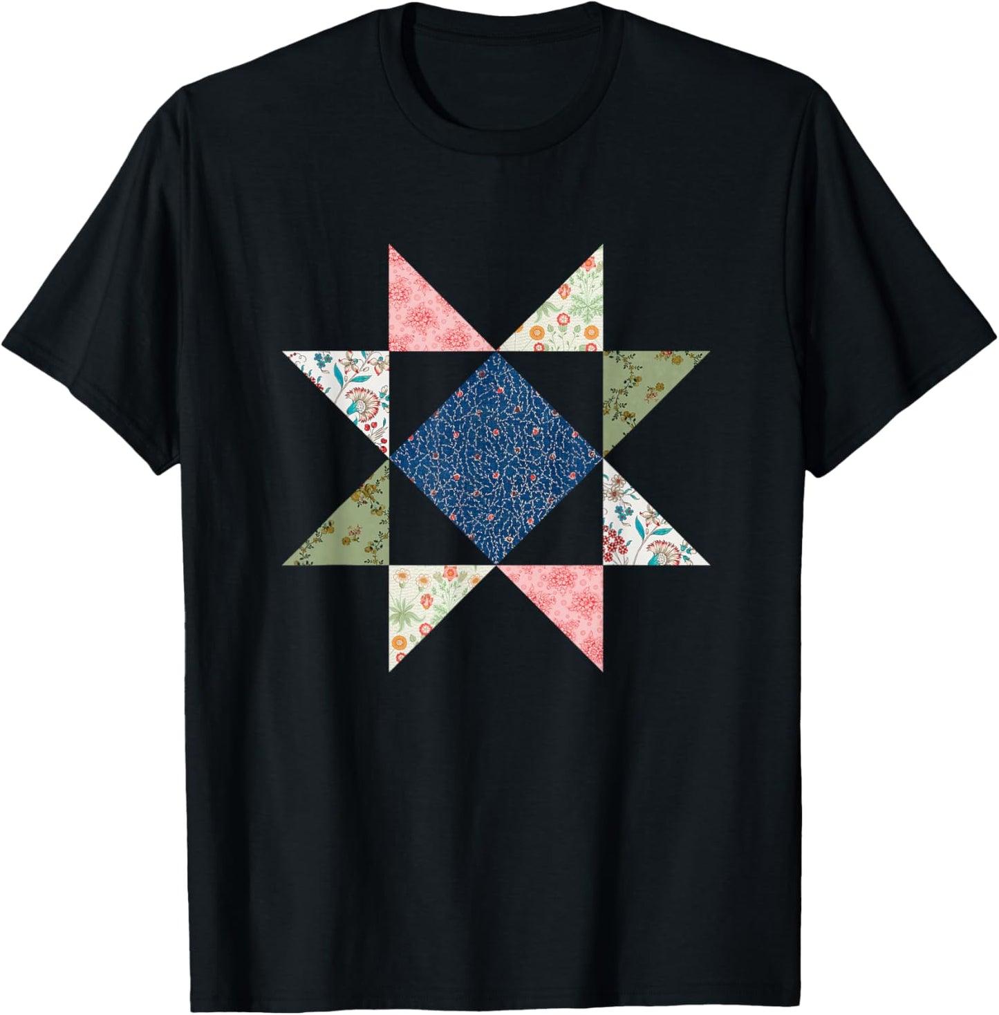 Quilting Block Star Pattern T-Shirt - T-Shirt | Black