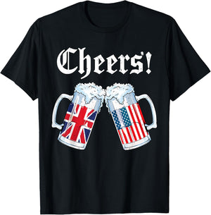 Cheers British American Flag Shirt Women Men Beer Patriotic T-Shirt - T-Shirt | Black