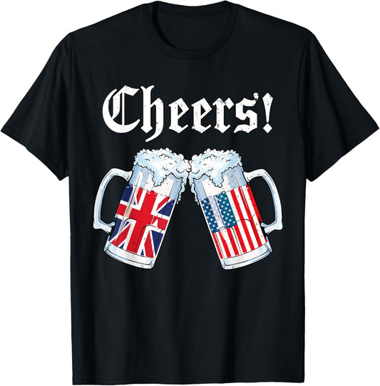 Cheers British American Flag Shirt Women Men Beer Patriotic T-Shirt - T-Shirt | Black