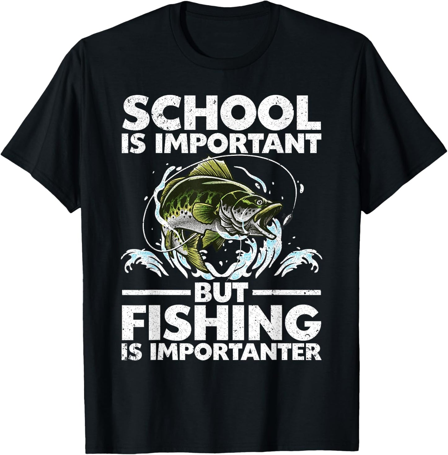 Funny Fishing For Boys Kids Youth Fish Saying Bass Fisherman T-Shirt - T-Shirt | Black