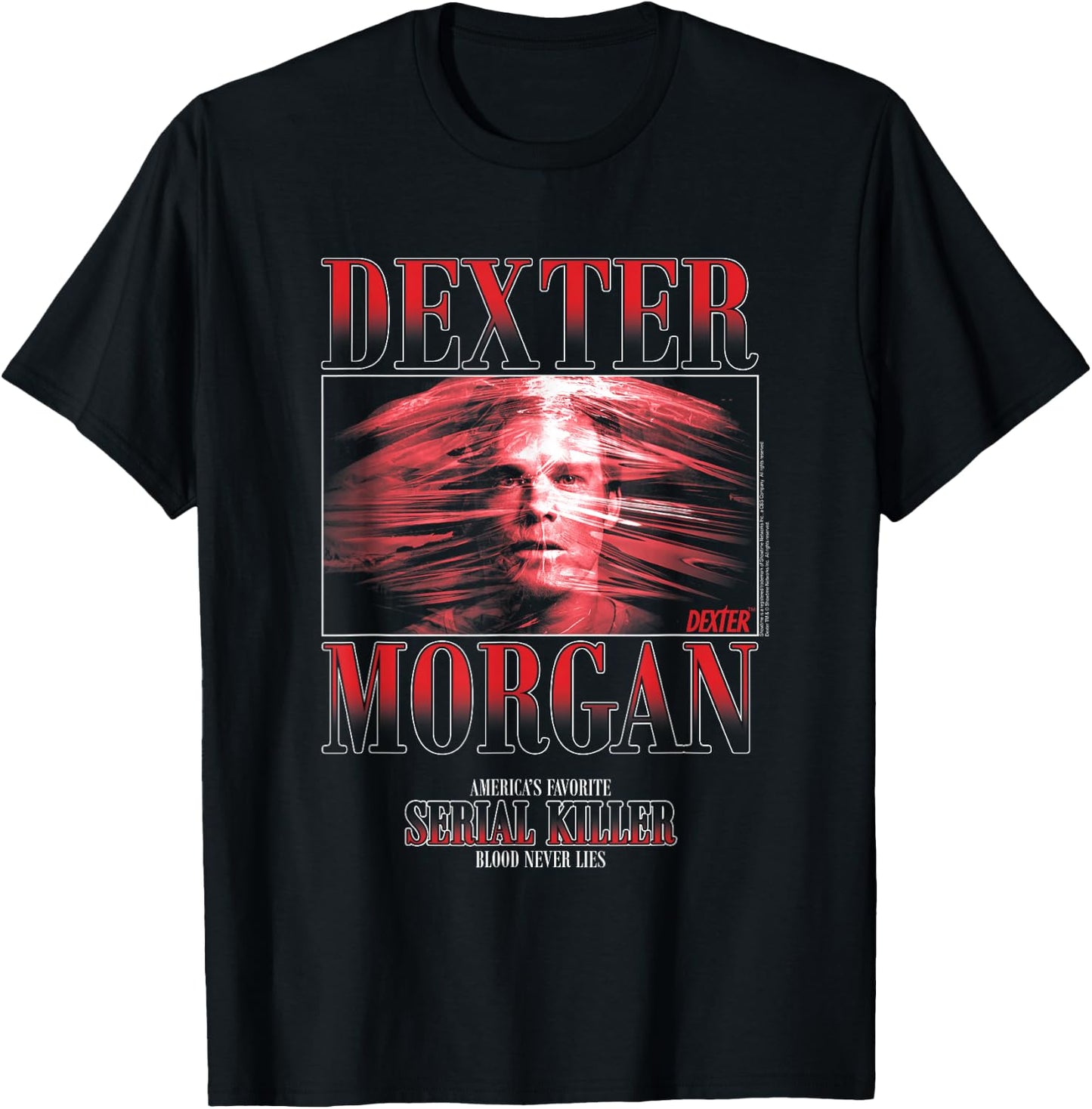 Dexter Main Image Plastic Wrap Retro 90's TV Shows T-Shirt - T-Shirt | Black