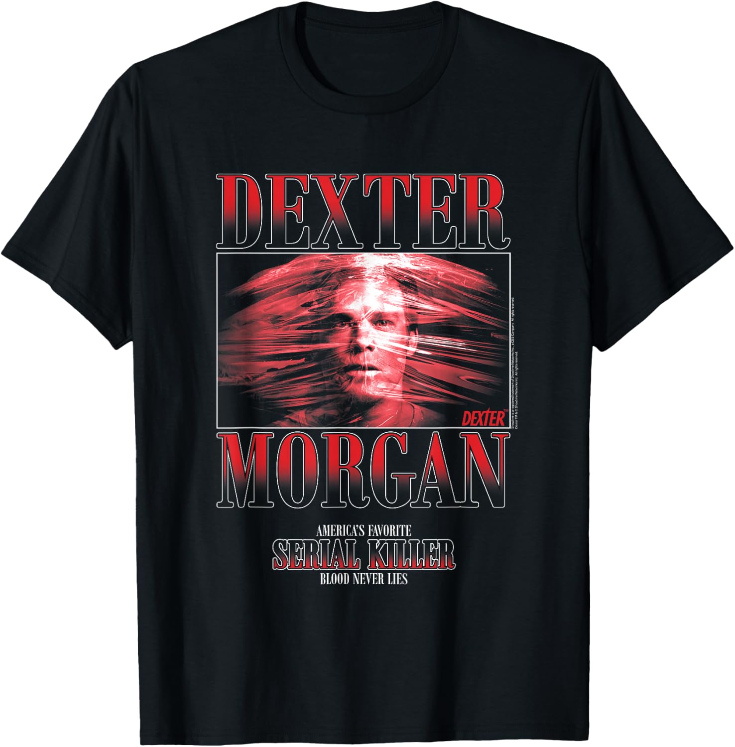 Dexter Main Image Plastic Wrap Retro 90's TV Shows T-Shirt - T-Shirt | Black