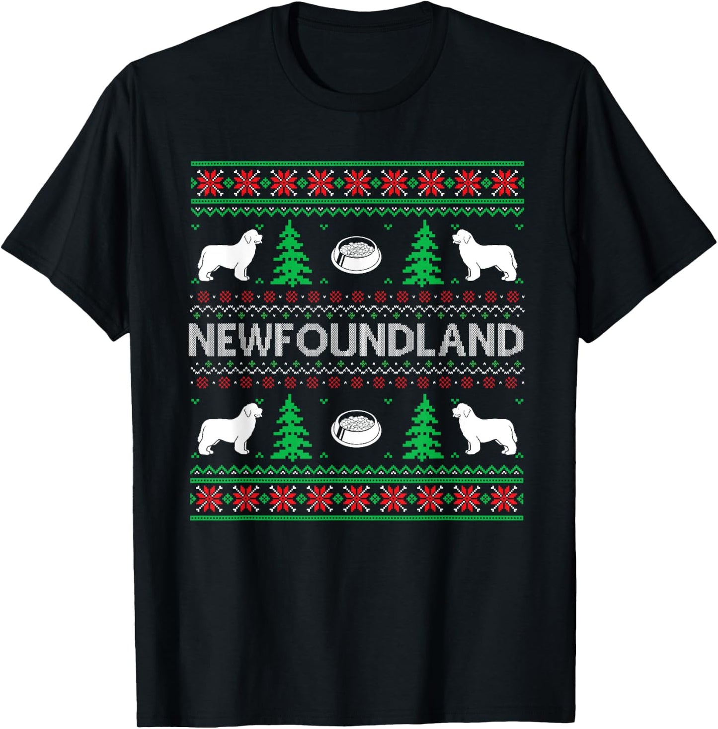 Ugly Christmas Sweaters Matching Newfoundland Dog Holiday T-Shirt - T-Shirt | Black