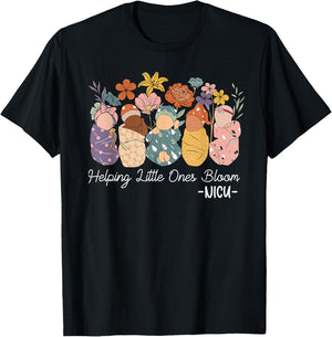 Retro Groovy Helping Little Ones Bloom NICU Nurse T-Shirt - T-Shirt | Black