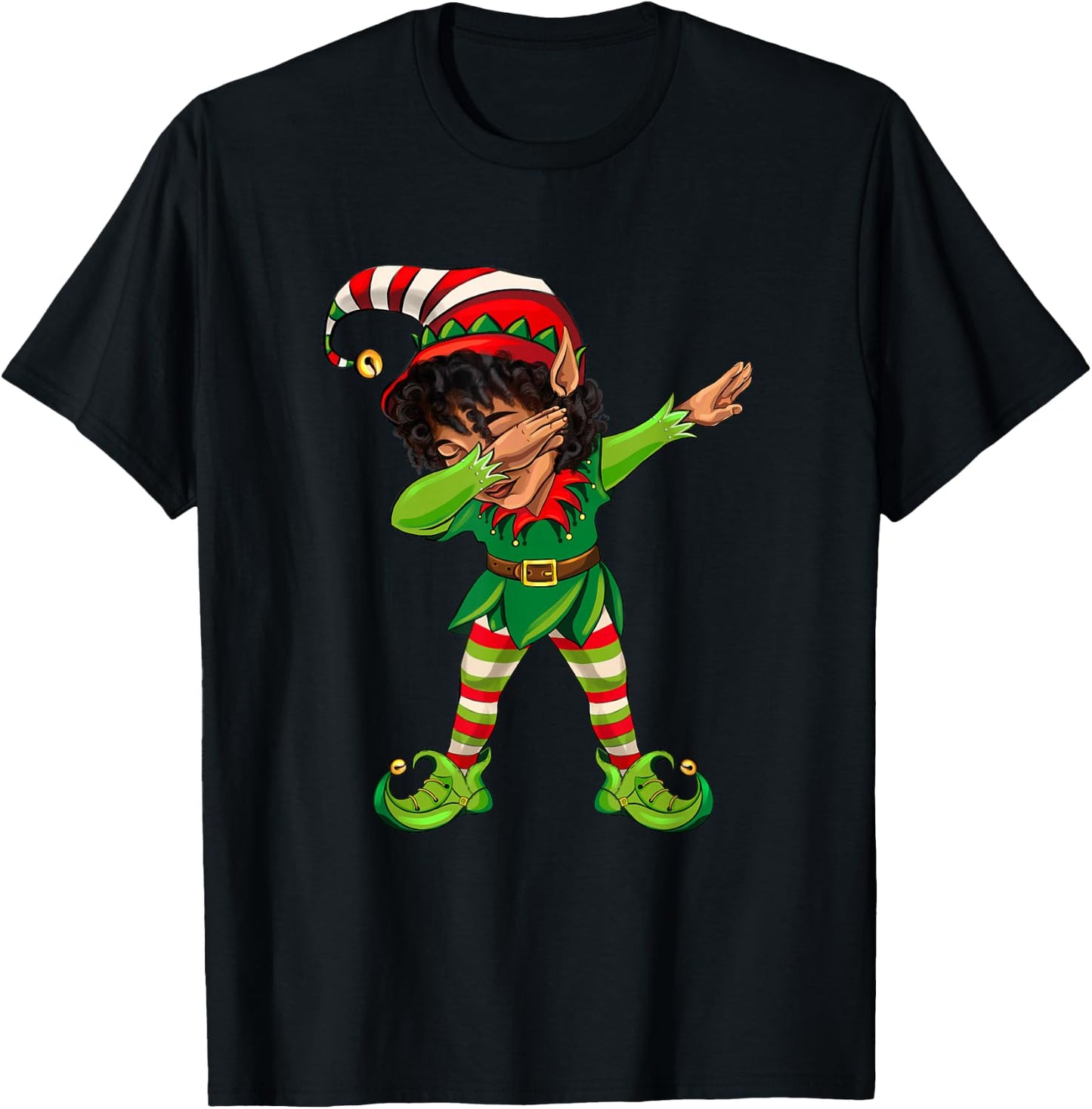 Cute African American Dabbing Elf Black Elf Christmas Party T-Shirt - T-Shirt | Black