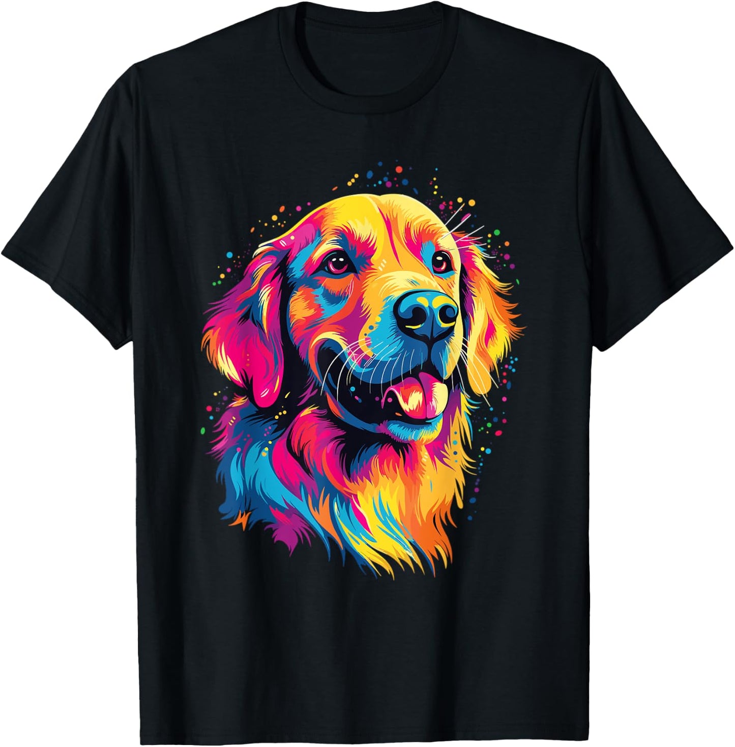 Watercolor Colorful Golden Retriever Dog Women Kids T-Shirt - T-Shirt | Black