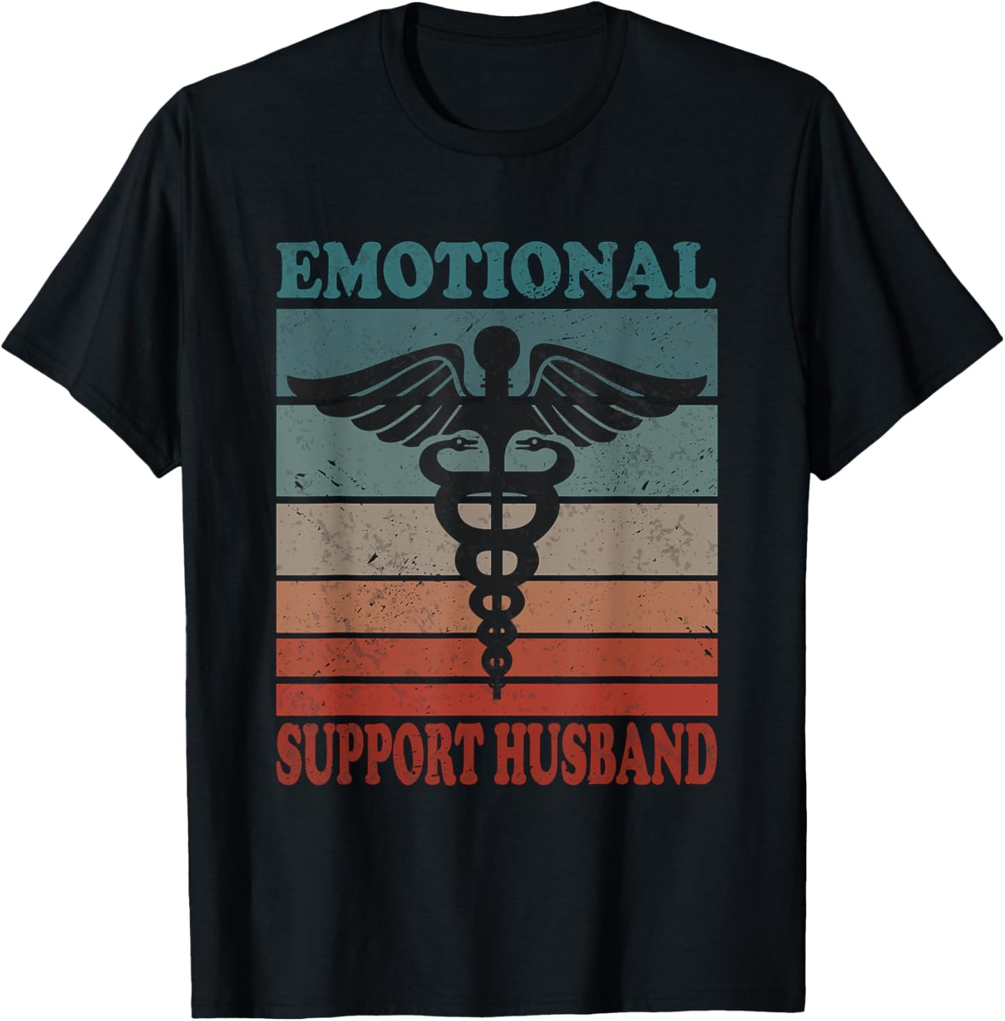 Vintage Emotional Support Husband Caring Husband T-Shirt - T-Shirt | Black