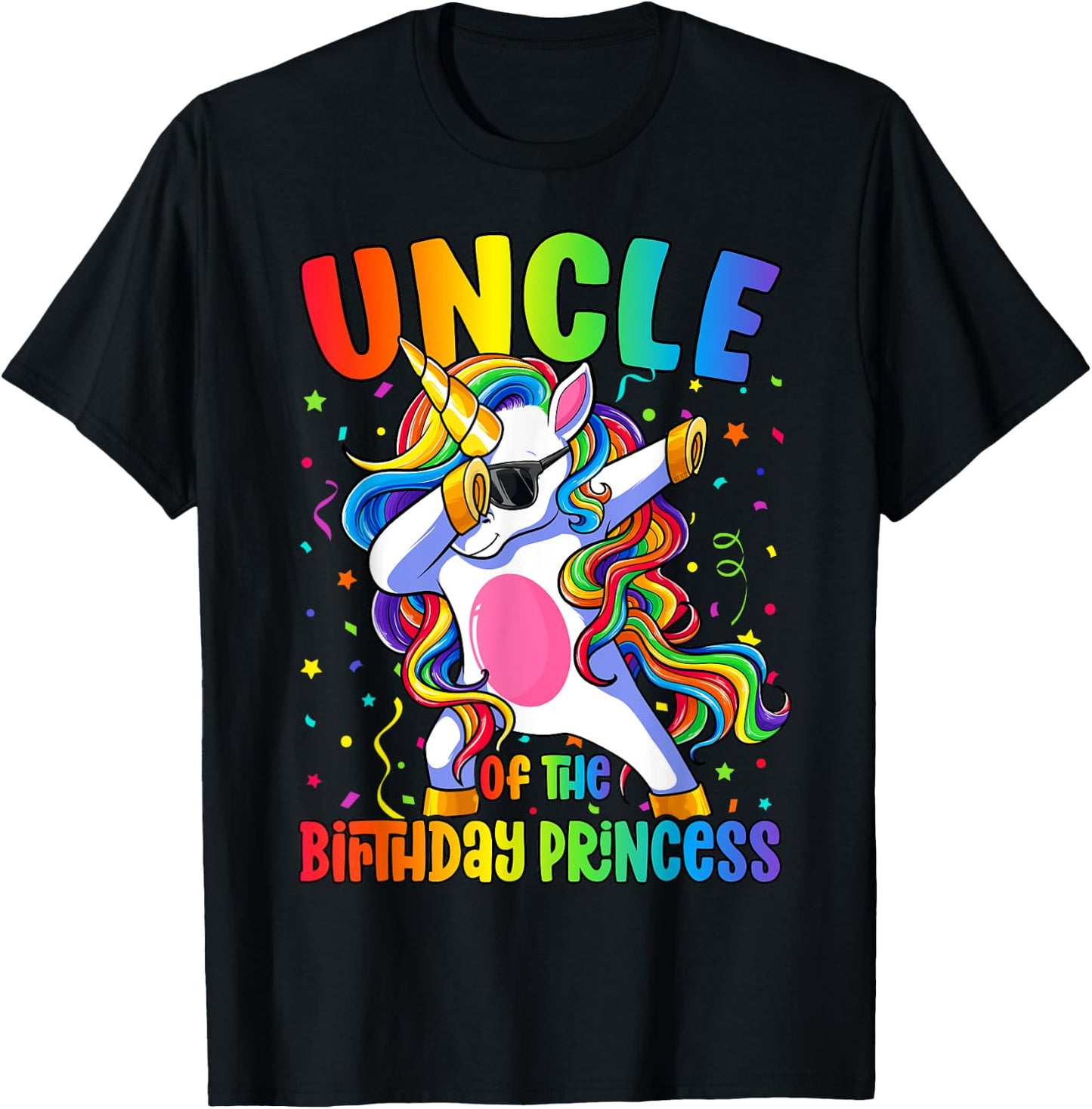 Uncle of the Birthday Princess Girl Dabbing Unicorn T-Shirt - T-Shirt | Black