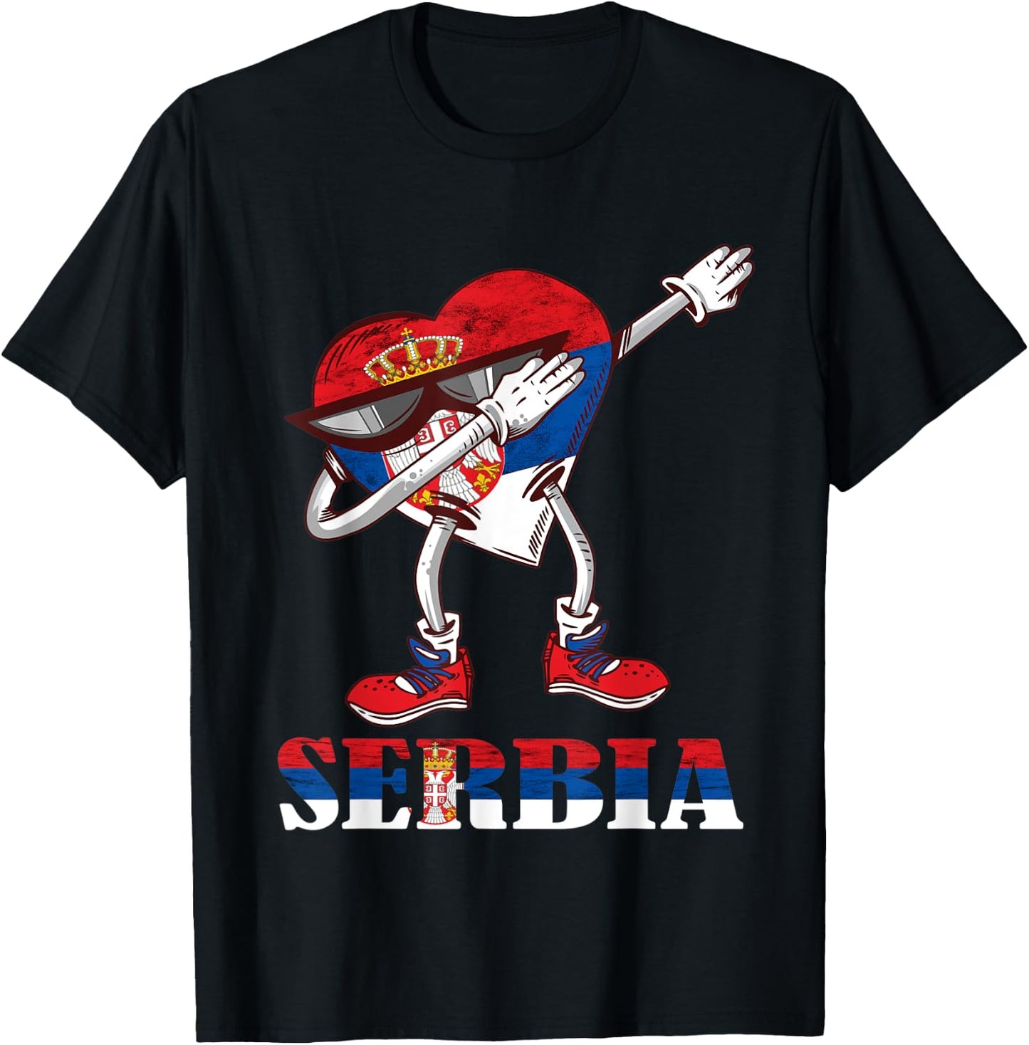 Serbian Dabbing Heart Serbian Flag Serbia Pride Serbia T-Shirt - T-Shirt | Black
