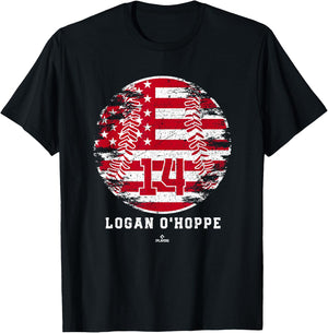 Vintage Baseball Flag Logan O Hoppe Los Angeles MLBPA T-Shirt - T-Shirt | Black