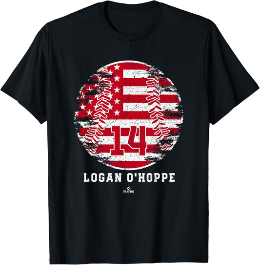 Vintage Baseball Flag Logan O Hoppe Los Angeles MLBPA T-Shirt - T-Shirt | Black