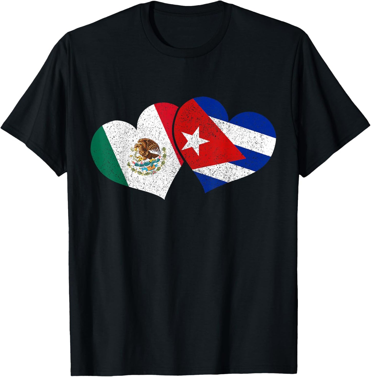 Mexico Cuba Hearts Mexican Cuban Flag T-Shirt - T-Shirt | Black