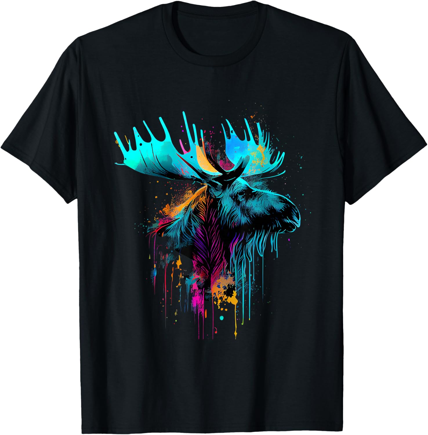 Moose Lovers Colorful Pop Art Beautiful Moose T-Shirt - T-Shirt | Black