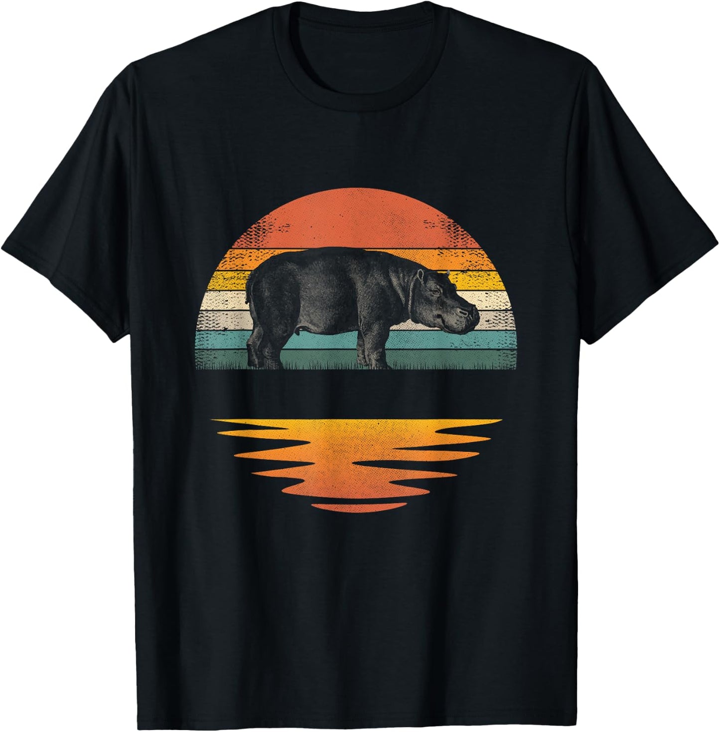 Hippo Retro Sunset Hippo Lover Men Women Kids T-Shirt - T-Shirt | Black