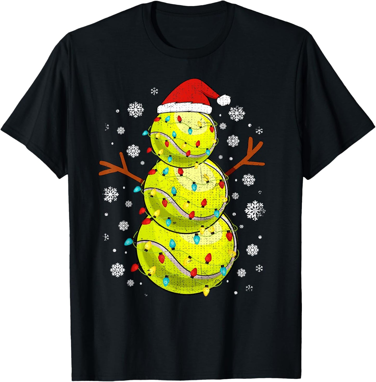 Tennis Snowman Sports Christmas T-Shirt - T-Shirt | Black
