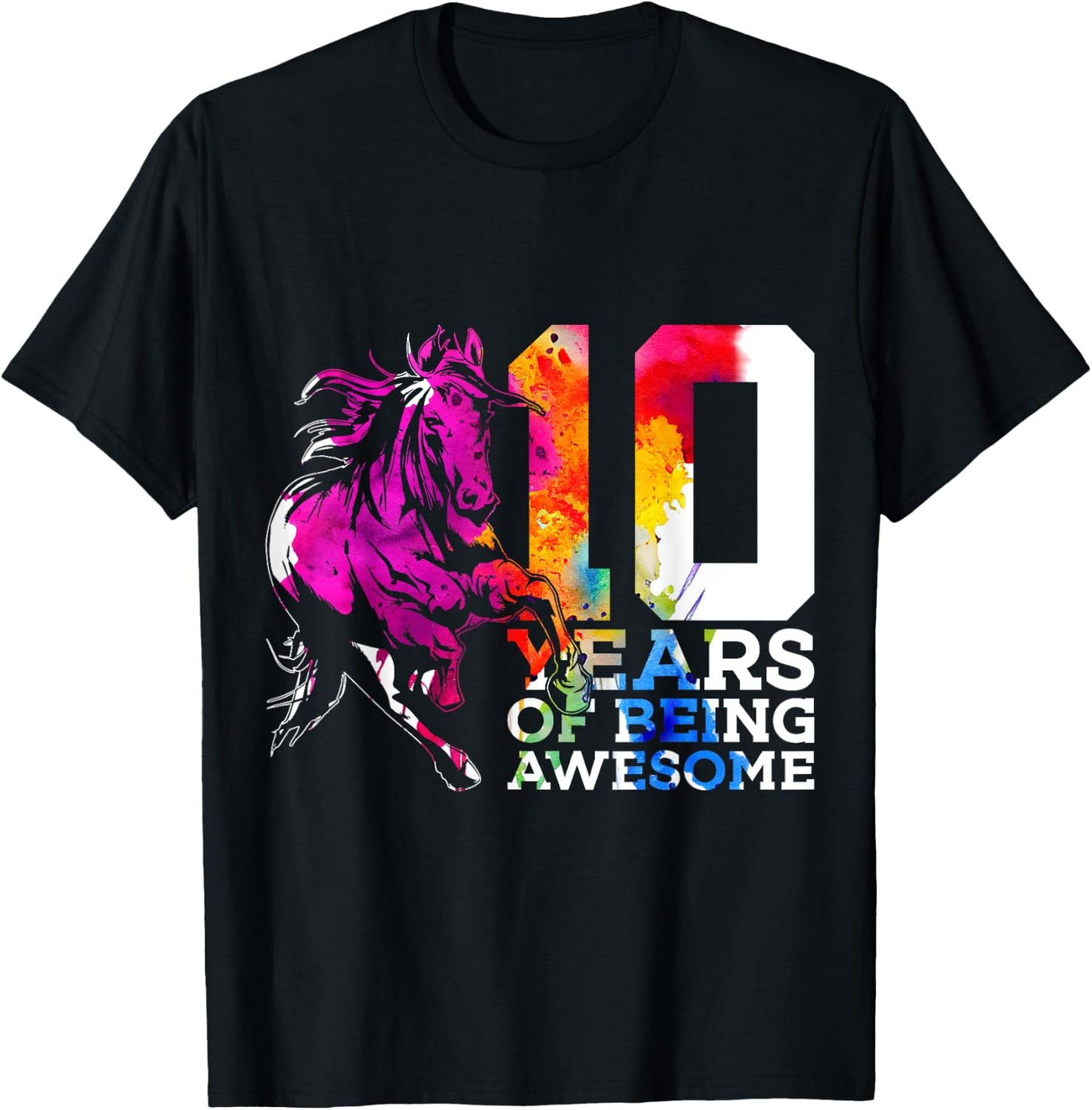 Horse 10 Years of Being Awesome Riding 10th Birthday T-Shirt - T-Shirt | Black