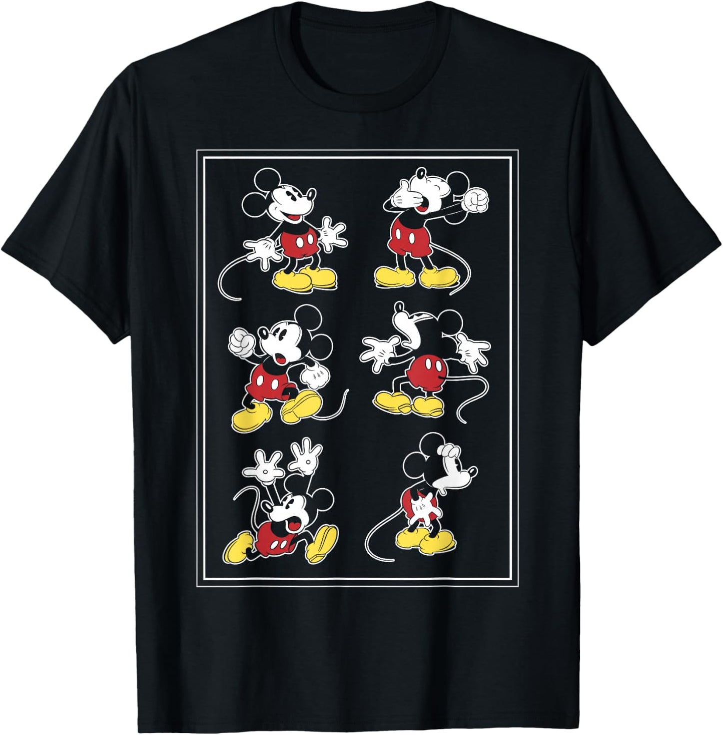 Disney Mickey Mouse Many Emotions Border T-Shirt - T-Shirt | Black