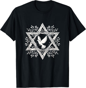 Peace Dove Star Of David Shalom Salam World Peace Now T-Shirt - T-Shirt | Black