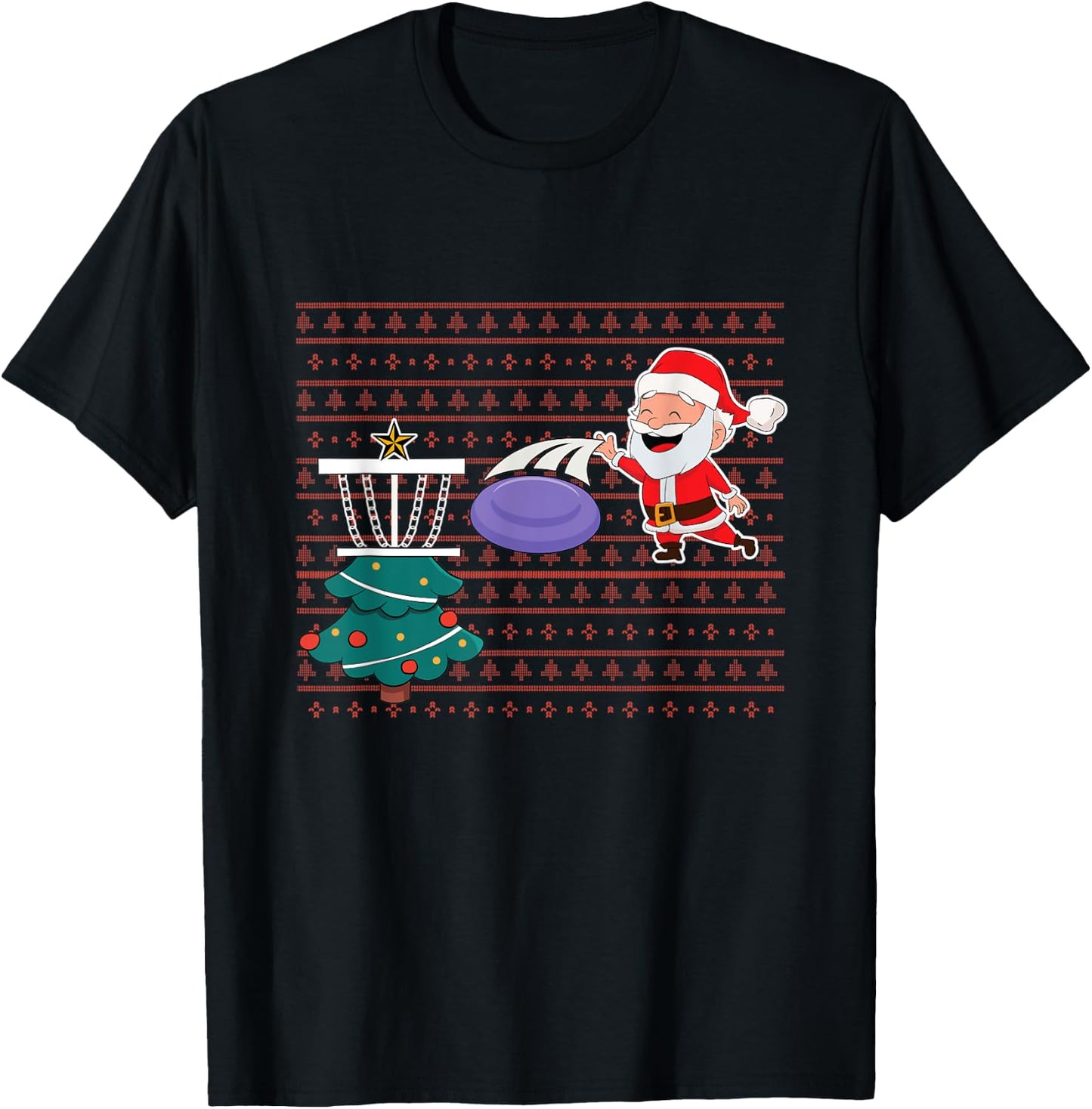 Disc Golfing Santa Christmas Tree Frisbee Golfing Disc Golf T-Shirt - T-Shirt | Black