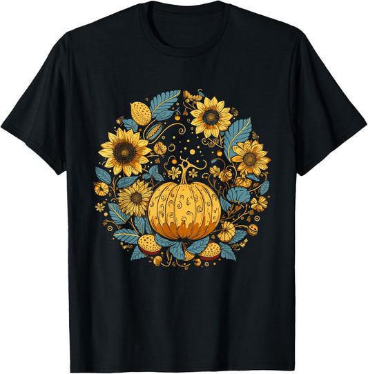 Cottagecore Pumpkin Sunflowers Thanksgiving Women's Graphic T-Shirt - T-Shirt | Black